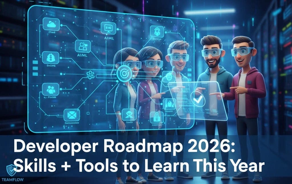 A roadmap for developers in 2026 highlighting essential skills and tools.